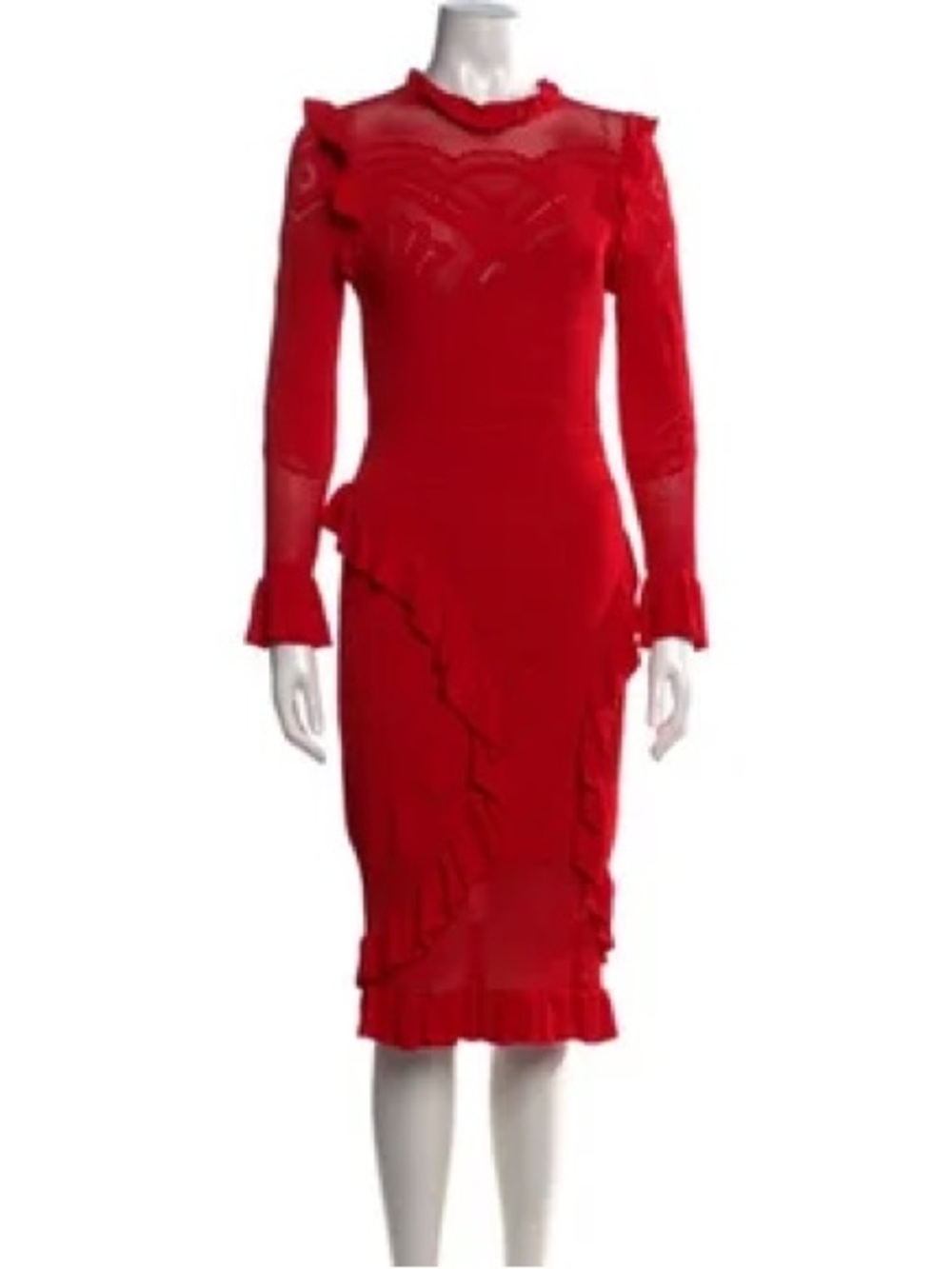 Alexis Red Long-Sleeve Ruffled Sheath Dress